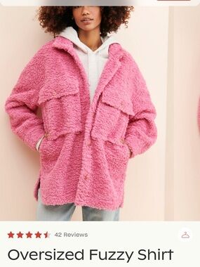 English Factory Pink Fuzzy Oversized Puffer Jacket